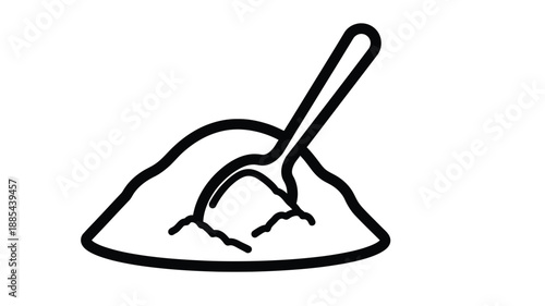 Simple line drawing of a spoon digging into a pile silhouette