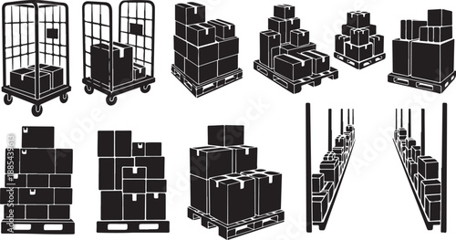 Various Industrial Carts and Boxes for Storage and Transport