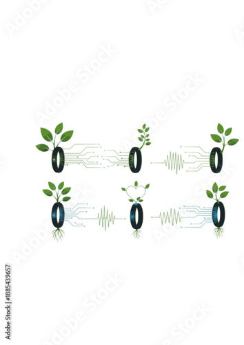 Bio-Metric Sensory Ring Silhouette, Wearable Tech Connecting to Nature, Human Plant Interaction and Wellness Technology Vector