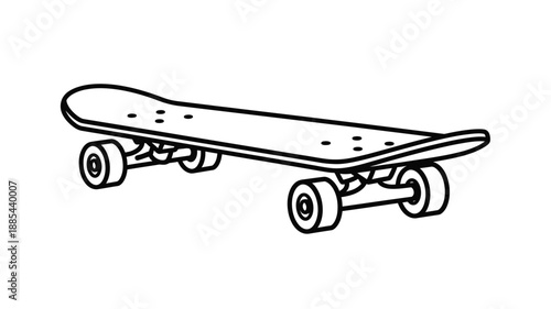 A simple black and white illustration of a skateboard outline silhouette