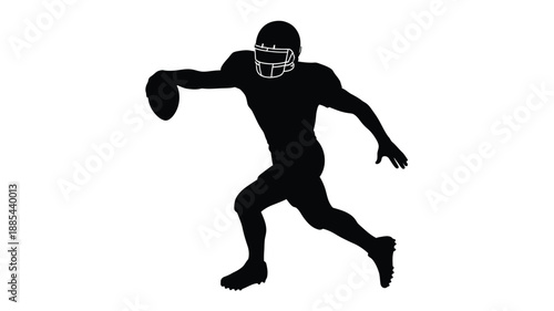 American football player in motion carrying the ball a striking silhouette
