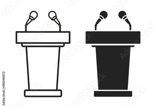 Podium with microphones for speech and presentation icon