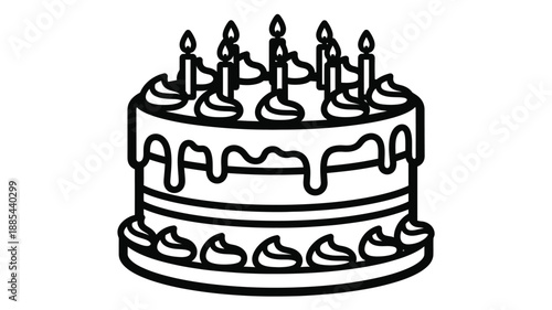 A delightful black and white cake with burning candles a simple silhouette