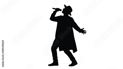 Singer performing with a microphone in a dramatic pose silhouette