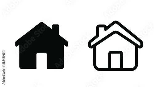 Two house icons one filled and one outlined simple vector illustration silhouette