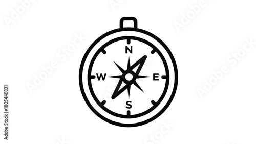 Simple black and white compass icon directional points clearly marked silhouette