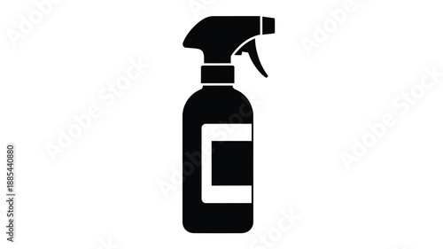 A simple black spray bottle design presented as a striking silhouette
