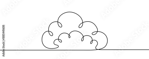 A curly cloud, symbolizing weather, the sky, or cloud computing data storage. Drawing in one line art style with editable black stroke. Vector illustration.
