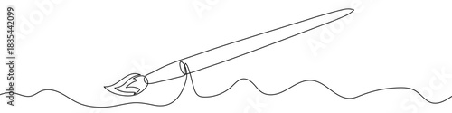 One continuous line of a thin artist's brush. Line art of a tool with a sharp bristle tip. Drawing in one line style with a black outline. Vector illustration.