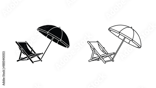 Beach chairs and umbrella graphic design simple summer relaxation silhouette