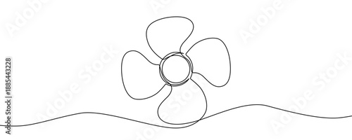 Fan in one line art style. Drawing of fan blades with editable black stroke on white background. Vector illustration.
