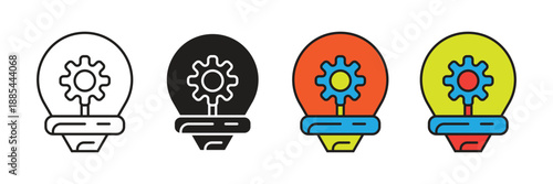 Lightbulb Configuration vector icon. Creative engineering and optimization icon showing a gear inside a lightbulb, symbolizing technical innovation, smart solutions, and industrial brainstorming.