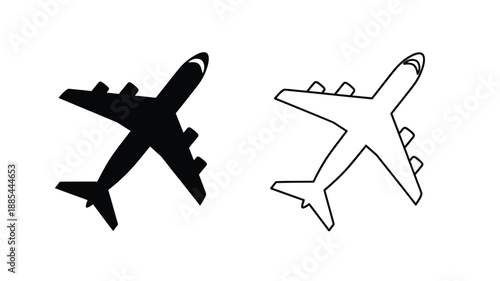 Two airplane outlines one filled and one empty a contrasting silhouette