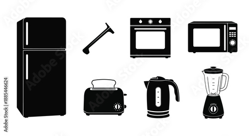 Kitchen appliance icons set. Vector fridge, oven, microwave and toaster