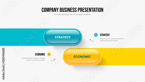 Investor Insight Frame Template Vector Illustration. Service Planning 2 Option Diagram Presentation Design. Market Strategy Two Step Infographic Slideshow Layout.