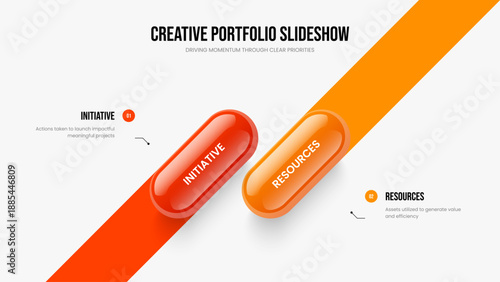 Sales Innovation 2 Element Diagram Slide Design. Product Forecast Two Step Infographic Slideshow Layout. Advertising Profile Presentation Template Vector Illustration.