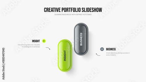 Company Report Presentation Layout Vector Illustration. Investor Campaign 2 Option Infographic Slideshow Design. Project Insight Two Element Diagram Slide Template.