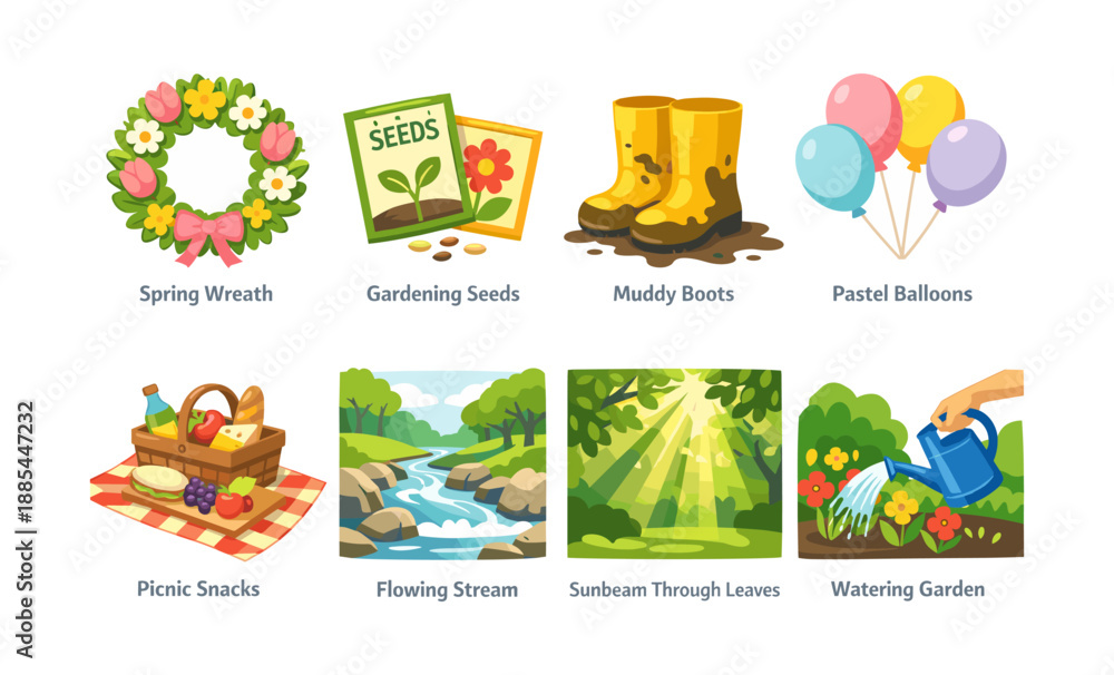Fototapeta premium Spring garden activities and festive decorations collection