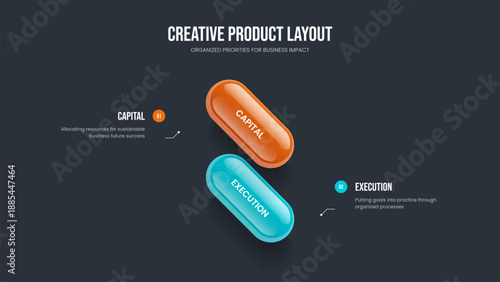 Business Campaign 2 Option Diagram Presentation Design. Consulting Analysis Two Element Infographic Slideshow Layout. Project Insight Slide Template Vector Illustration.