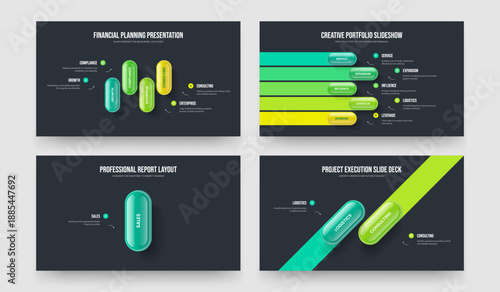 Consulting Visualization Four Five One Two Step Infographic Slide Template Vector Illustration Collection. Sales Proposal 4 5 1 2 Element Diagram Slideshow Layout Bundle.