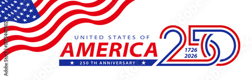America 250 Years Anniversary Background. Waving Patriotic Banner. USA Celebration Design