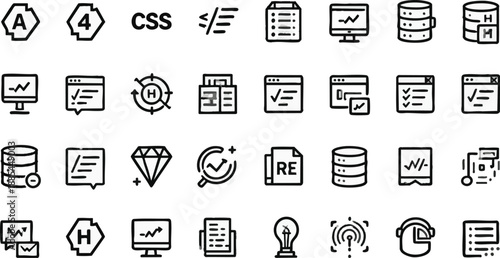 Web Development and Coding Vector Line Icon Set
