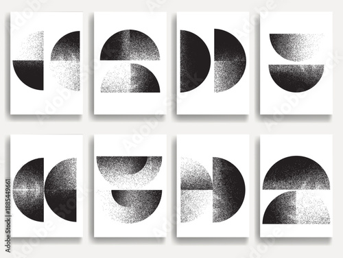 Sprayed black half circles composition .Graffiti art design . Noise textured semi circles . Spray effect .Grunge texture .Art design forms.Distressed element .Rough roller paint semicircles .Vector