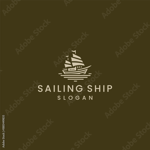 Sailing ship logo design template vector illustration
