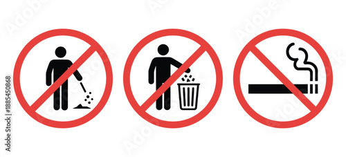 No sign vector set illustration featuring prohibition, restriction and warning symbols, flat modern icon collection isolated on white background for traffic signage