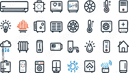 HVAC and Climate Control Vector Line Icons Set