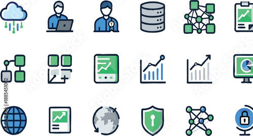 Information Technology Big Data and Network Icon Set