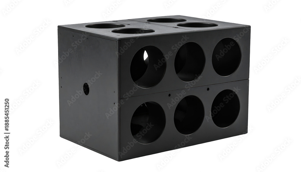 Obraz premium A black rectangular audio equipment with multiple circular openings viewed from an angle