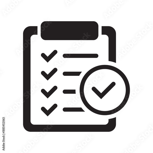 Clipboard Checklist Icon with Check Mark for Task Completion, Approval and Productivity Design