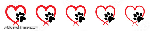 Animal Love Icon, Paw Print and Heart Symbol for Pet Care, Friendship and Adoption Design