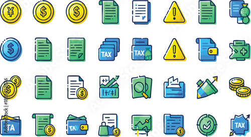 Tax and Financial Management Vector Icon Collection