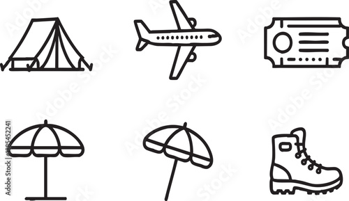 Travel Tourism and Outdoor Adventure Line Icons Set