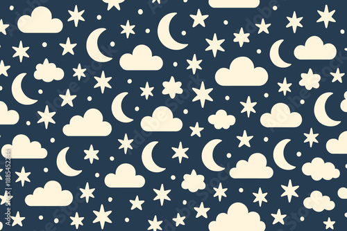 Starry Night Pattern Repeating stars moons and clouds for kids fabric wrapping paper and dreamy stationery.