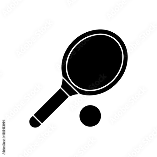 Sports Icon: Pickleball Paddle with Ball on White.