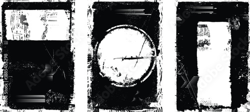 Grungy textured poster layers set. Design element for brochure, social media, posters, flyers. Overlay texture.Textured banner with Distress effect .Vector halftone dots . Screen print texture
