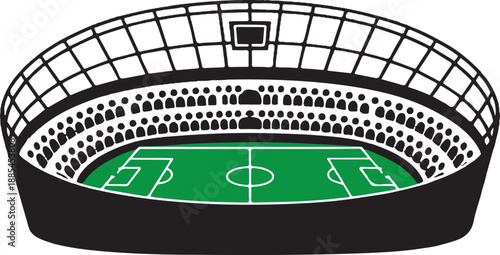 Modern Soccer Stadium with Green Field and Spectators Vector Illustration
