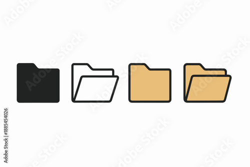 Four style folder icon drawn as solid glyph outline minimal flat color and cartoon shading for office themes.