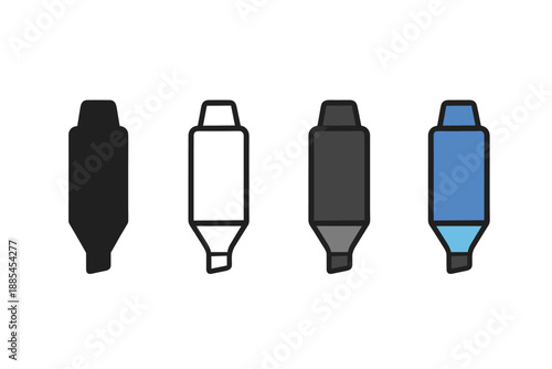 Four style representation of marker rendered in solid glyph outline minimal flat color and cartoon shading.