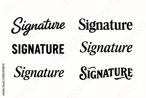 Signature quote motto slogan vector wordmark logo set with six style variations.