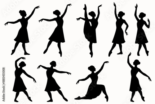 Dancer performer silhouette set showing elegant motion and expressive poses.