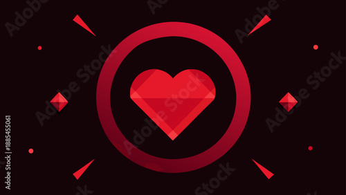 Vibrant Minimalist Geometric Heart Illustration expressing Passionate and Intense love on a dark background