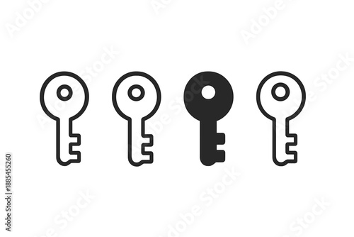 Four style key icon rendered in solid glyph outline minimal flat color and cartoon shading for security UI.