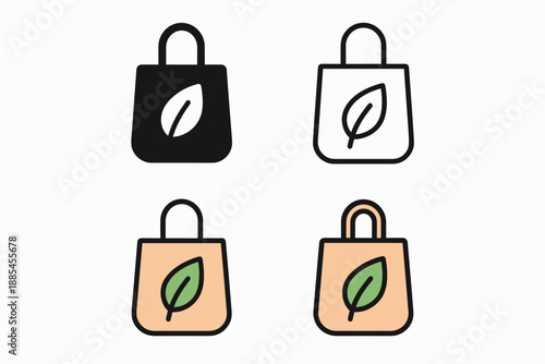 Eco shopping bag icon glyph outline vector multicolor cartoon set showing same reusable bag symbol in four industry ready styles.