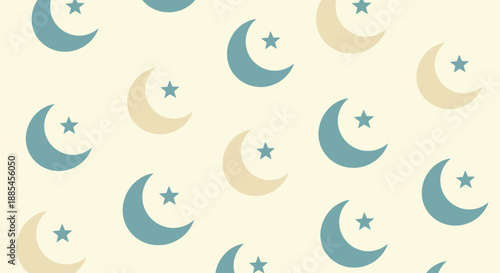 Minimalist Moon and Star Vector Seamless Pattern on Light Background for Kids Wallpaper