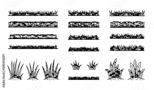 Foto Grass Field Scribble Outline Icons Black Hand Drawn Lawn Vector Set