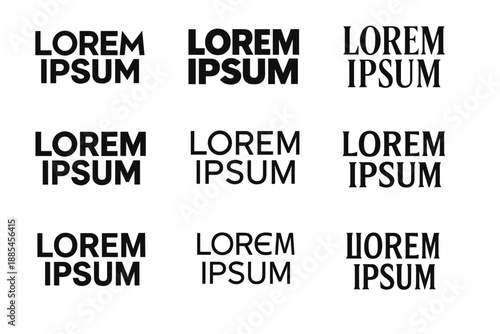 Modern slogan phrase vector wordmark logo set with sharp soft geometric style choices.